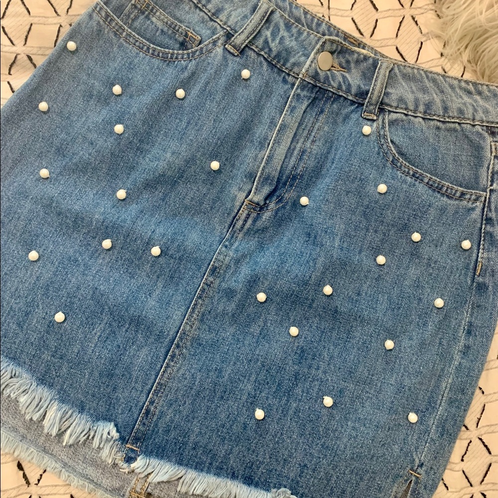 “Miami” Jean Skirt with Pearls